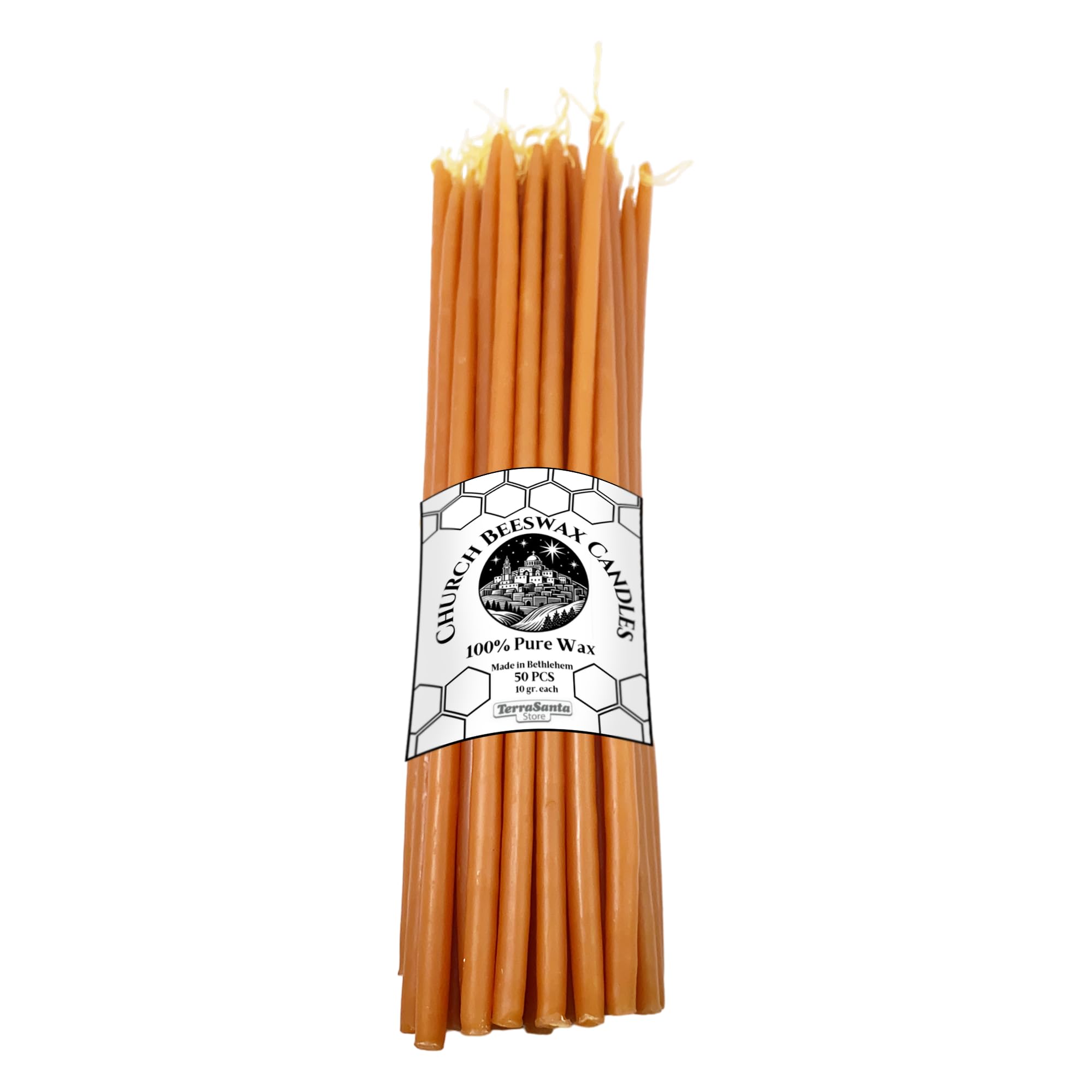 50pcs Pack of Holy Pure Beeswax Tall Thin Taper Candles Smoke-Less for Church Religious Devotional Prayer Vigil Altar Ritual Memorial Easter Kulich Home Decor from Holy Land Bethlehem 11