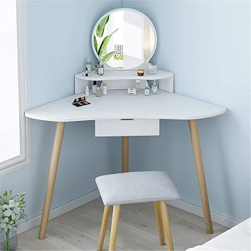 Dresser Vanity Modern Simple Bedroom Vanity Desk Mirror Integrated Table Small Corner Dressing Table Mirror Stand Vanity Storage Vanity Table Dresser Makeup Cosmetic Storage Desk Color White, Size 44.1 x 18.5 x 48.6 inches 112 x 47 x 121 cm