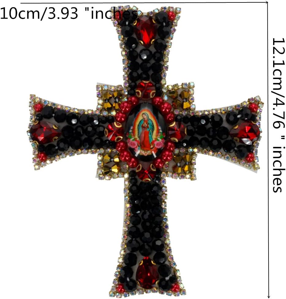 Virgin Mary Rhinestones Cross Heart Beaded Tassel Badge Apparel Patches DIY Our Lady Sewing Sarring Decor Badge Accessorries 1pc 221016D (A)