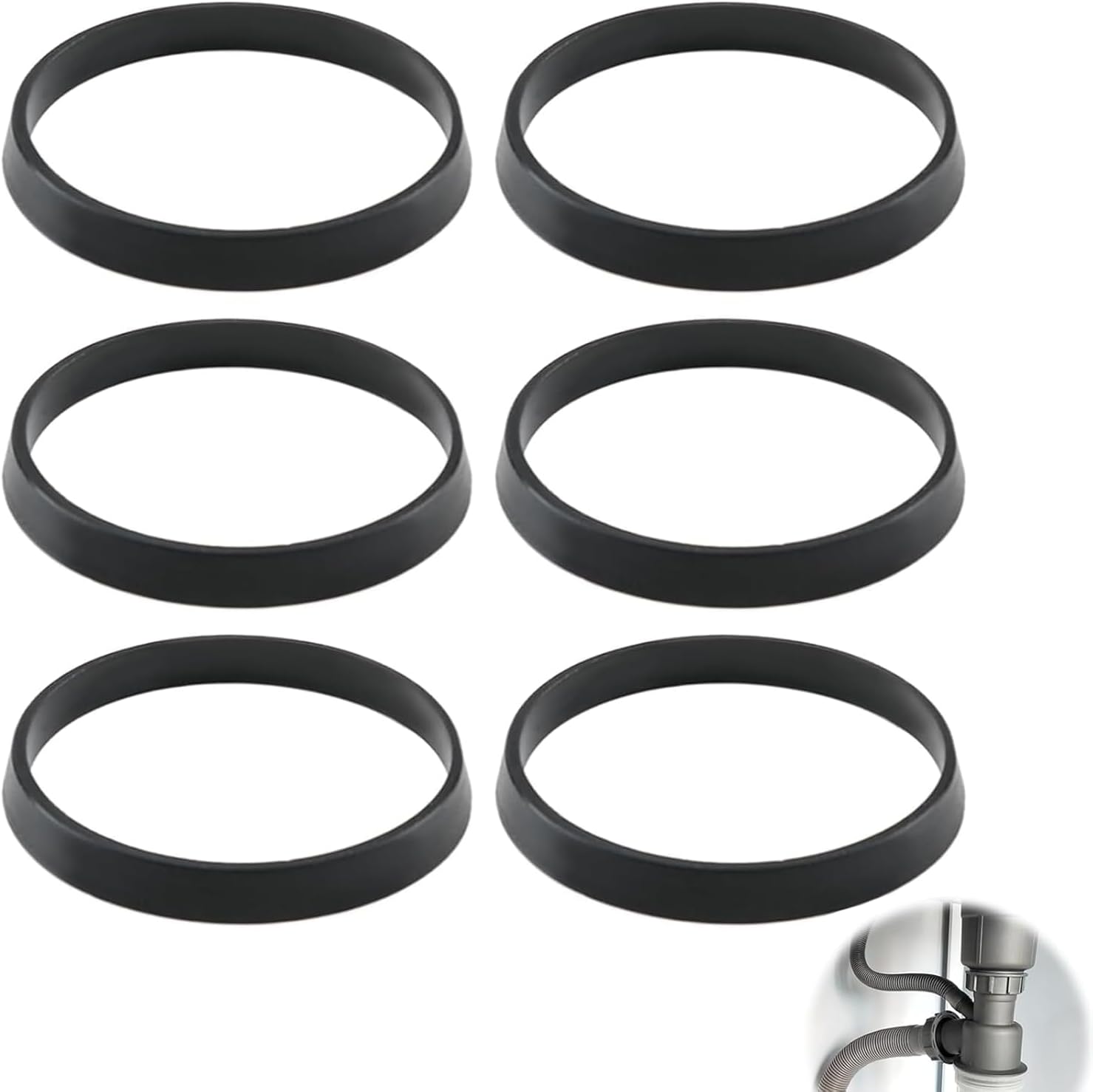 6 Pcs Rubber Seal Washers for Plumbing, 43mm Sink Drain Pipe Gasket, U Bend Seal Ring, for Odour Trap Siphon, 1/2 Inch Drain Pipe Fittings