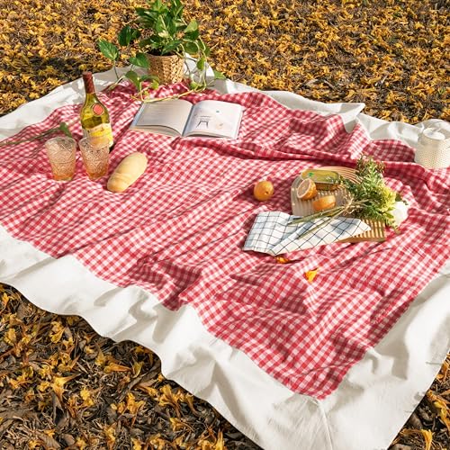 MONDAY MOOSE Gingham Checkered Farmhouse Rustic Picnic Style Decoration Rectangle Natural Stonewashed Cotton Tablecloth for Kitchen, Dining Room, Restaurant (60x102 inch, Red/White) by MONDAY MOOSE - Used condition - Image 6