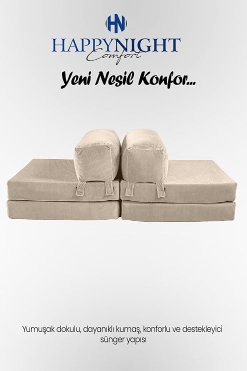 Sofya İkili Koltuk Düz Kol| Oyun Koltuğu | Sünger Koltuk | Sinema Koltuğu. 90x190 CM (Krem)