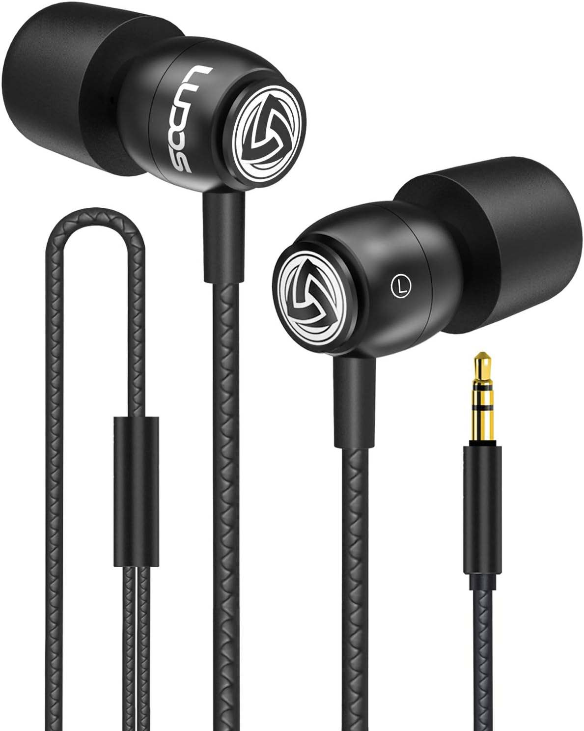 LUDOS Clamor Wired Earbuds in-Ear Headphones, Earphones with Cable, Noise Isolating Memory Foam Eartips with Replacements, Tangle-Free Cord for iPhone, iPad, Apple, Samsung, Computer, Laptop, PC