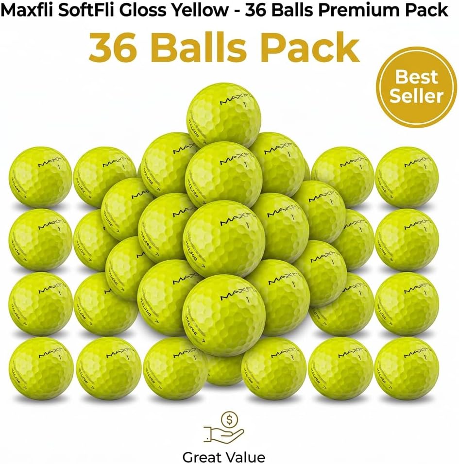 Maxfli SoftFli Golf Balls – 36-Pack Gloss Yellow | Soft Feel Low Compression Golf Balls for Distance & Control | Durable Ionomer Cover | Ideal for Beginners & Recreational Golfers