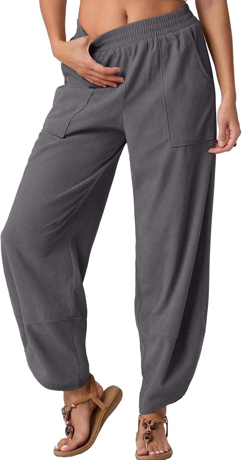 FREEOAK Womens Wide Leg Harem Pants Palazzo Boho Casual Loose Elastic Waist 2025 Travel Vacation Outfits with Pockets