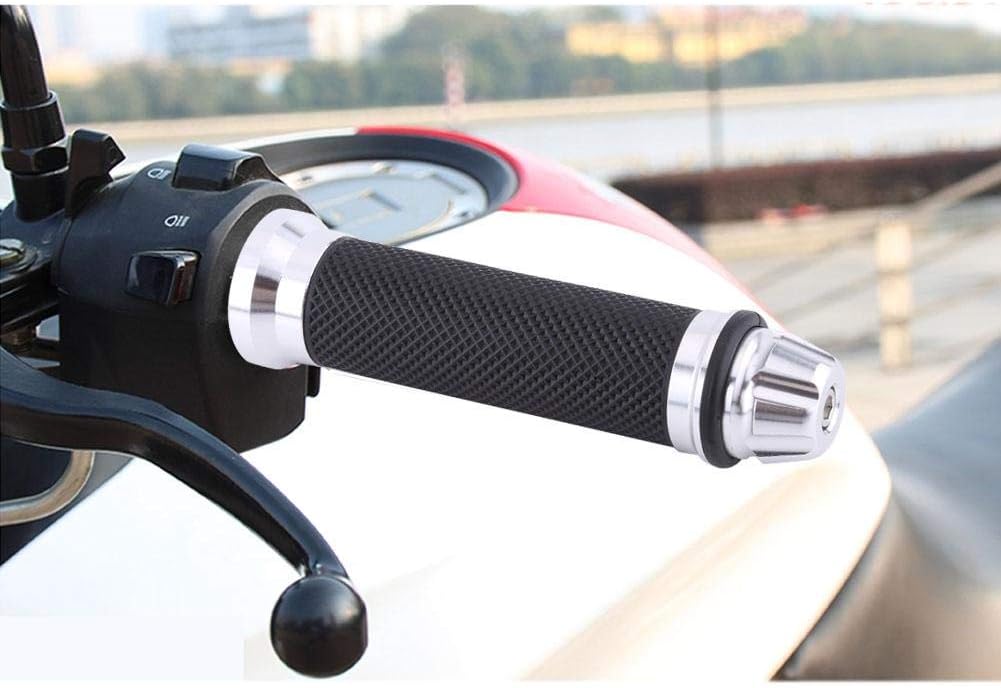 7/8" Motorcycle Handlebar Grips, Keenso CNC Aluminum Rubber Hand Grips, Universal Antiskid Handlebars Hand Grips Rubber Gel Handlebar for Handle Bar Bike Bicycle