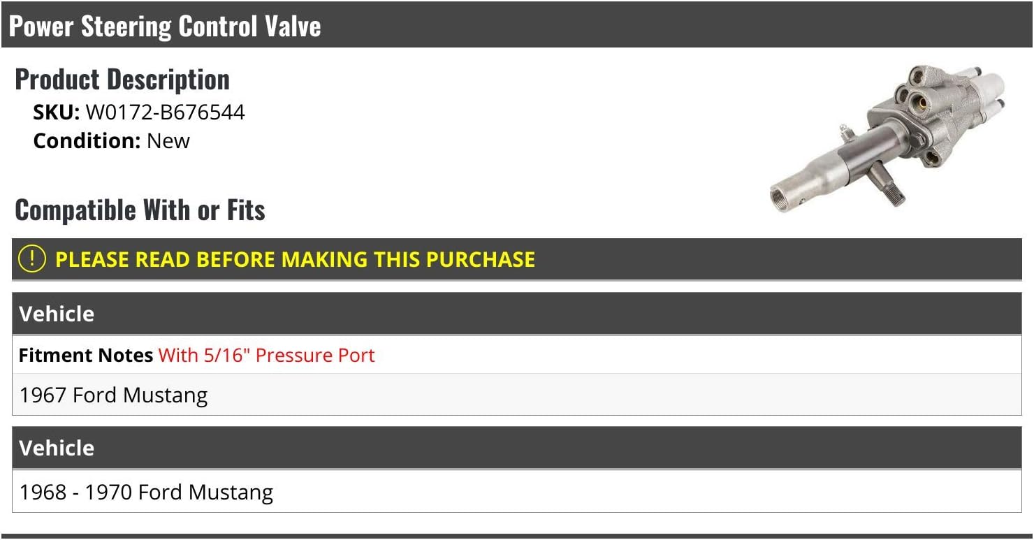 Power Steering Control Valve - Compatible with 1967-1970 Ford Mustang