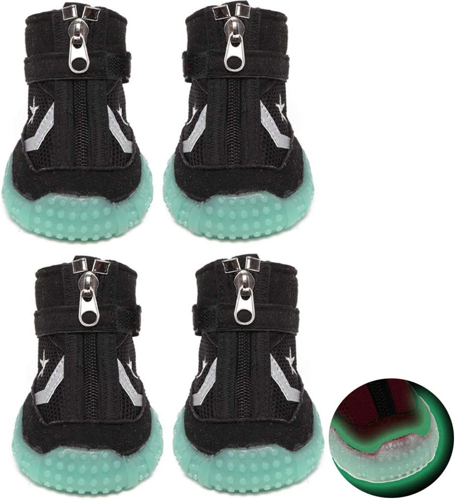 Dog Shoes Dog Boots Pet Paws Protector Breathable Mesh Dog Boots Nonslip Pet Hiking Shoes with Adjustable Straps Luminous Sole for Outdoor Activities,Black,XS
