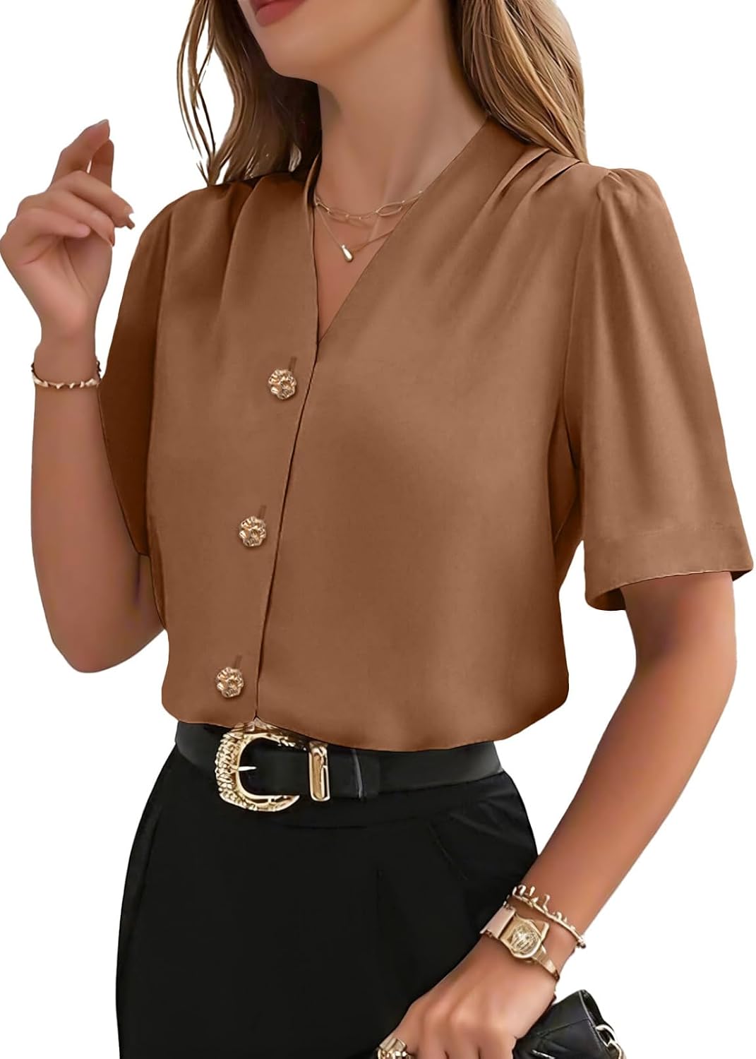 EVALESS Business Casual Tops for Women Button Down Shirts