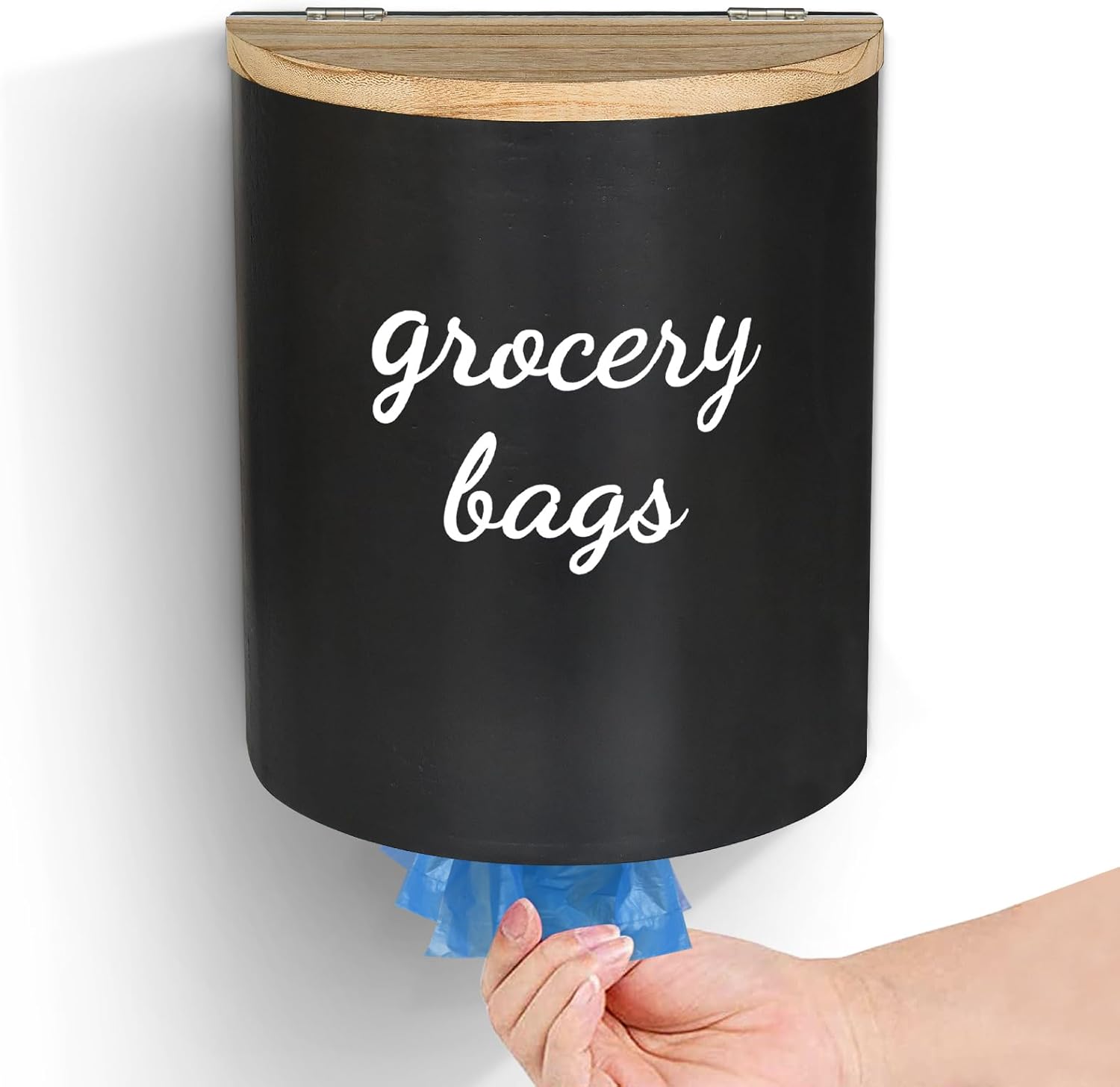 Rustic Wooden Grocery Bag Holder, Wall Mount Plastic Bag Holder Organizer with Lid