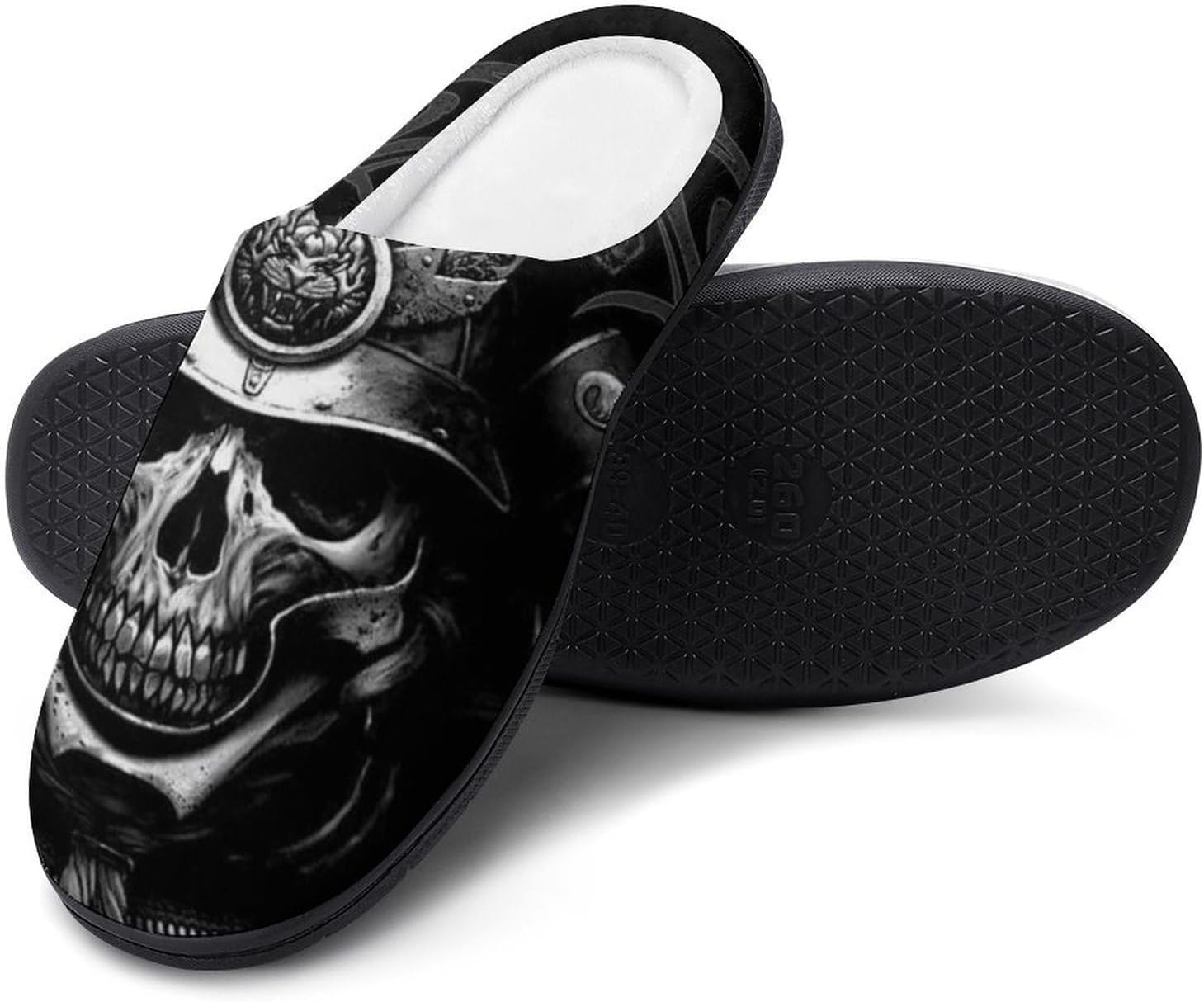 Samurai Skull Women's House Slippers Memory Foam Warm Shoes Spa Rubber Sole Indoor Outdoor