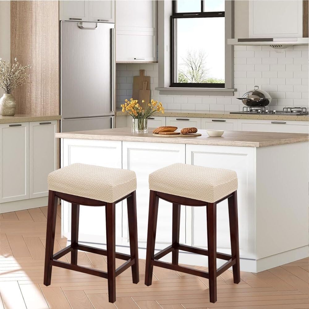 Stool Covers Rectangle 2/4 Pack, Stretch Rectangle Bar Stool Covers Elastic Vanity Stool Cover Chair Seat Slipcover Counter Stool Covers Saddle Seat Cover For Wooden Metal Bench(Beige,Set of 4)