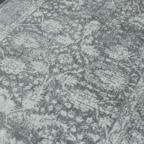 A2Z Rug|Santorini 6076 Grey Silver Vintage Overdyed Floral Pattern With Border|Bedroom Living Room Entry Area Runner Rug|Soft Short Medium Pile|80x150cm-2'7" x4'11 ft Small Carpet