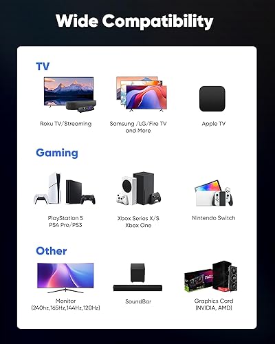 Miniatura 5 de Capshi Cables HDMI 8K 2.1 25 pies, negro, alta velocidad 48Gbps, 8K 60HZ, 4K 120HZ, 2K 240HZ HDCP 2.2 y 2.3, HDR, Ethernet, cable HDMI trenzado de
