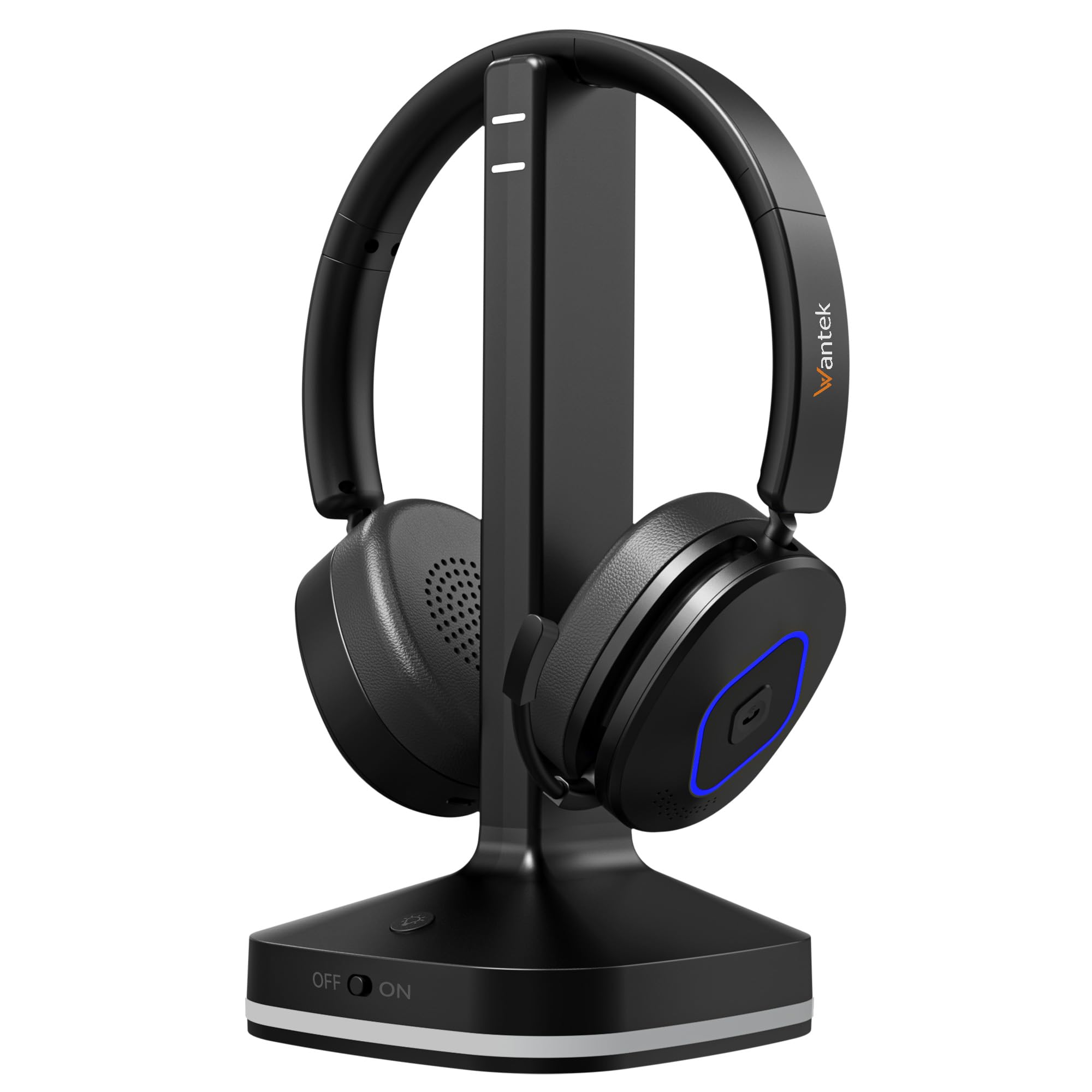 Wantek Cuffie Bluetooth con Microfono, Base di Ricarica e Dongle USB, Bluetooth 6.0, Riduzione del Rumore Microfono, Connessione Multipoint, per PC, Laptop, Teams, Zoom e Ufficio, call center