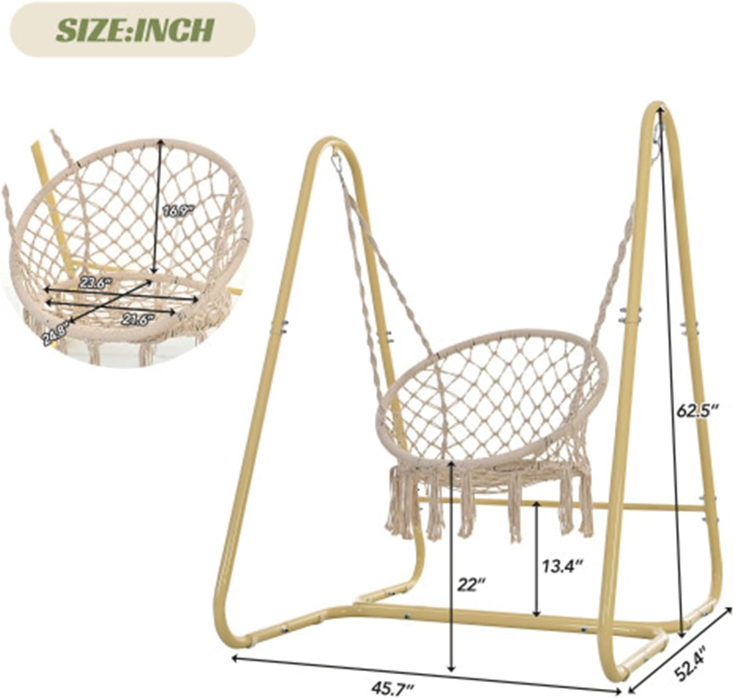 Cream Swing Chair, Handmade Macrame Swing Hammock Chair, Outdoor Hammock Chair, Easy to Assemble Hanging Chair with Stand