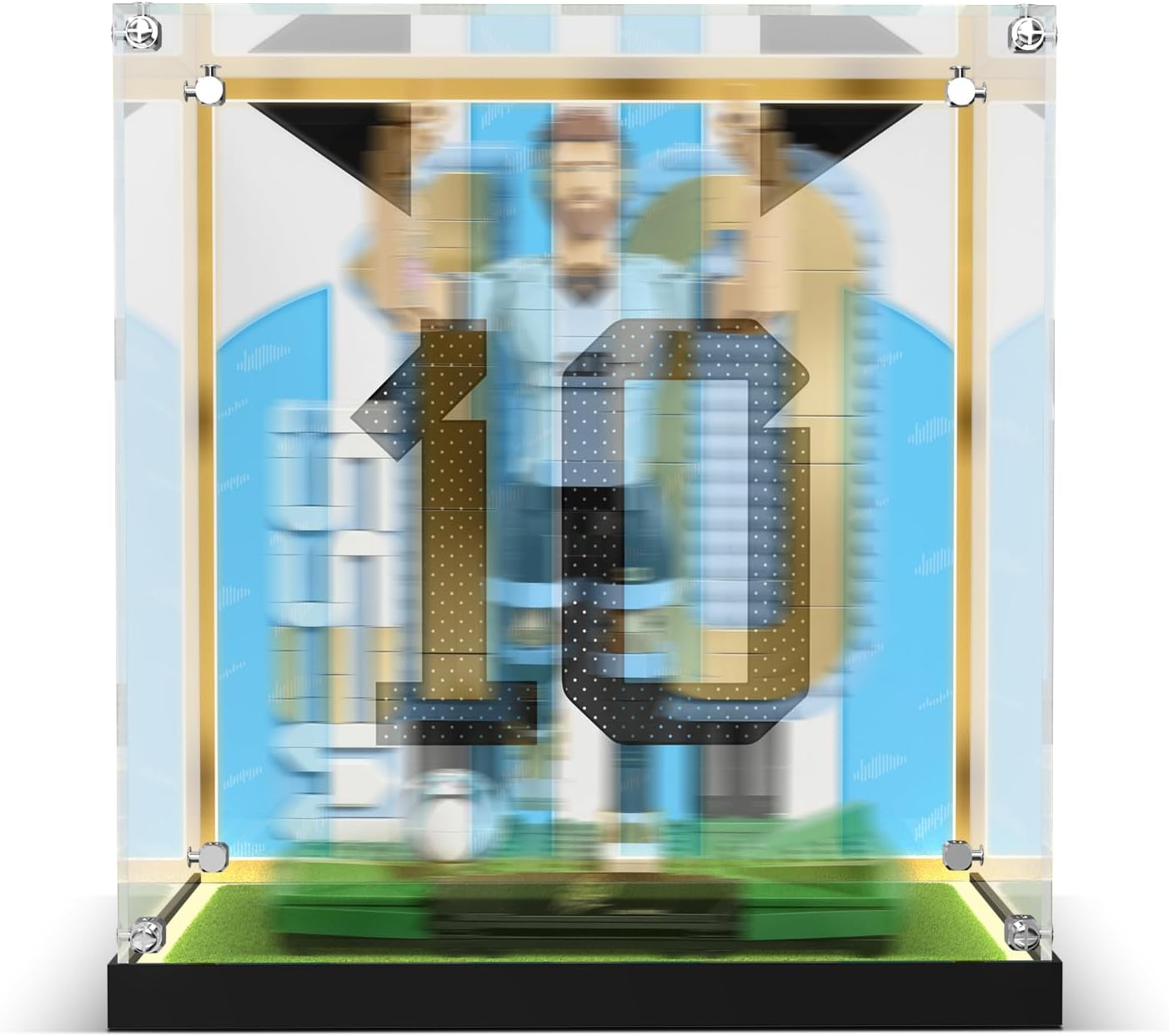 Acrylic Display Case for lego 43015 Lionel Messi Soccer Legend Building Toy – Custom Showcase with USB-C LED Light, Screw Assembly & Dust Protection for Soccer Fans