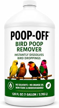 Poop-Off Bird Dropping Remover, 128 oz 1 Gallon, Fast-Acting Cleaner for Bird Cages, Surfaces & Fabrics, Updated Packaging