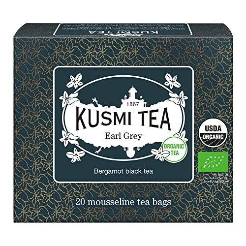 Kusmi Tea Earl Grey - 20 Muslin Tea Bags - Organic Earl Grey Black Tea - Flavored with Bergamot Essential Oil From Italy