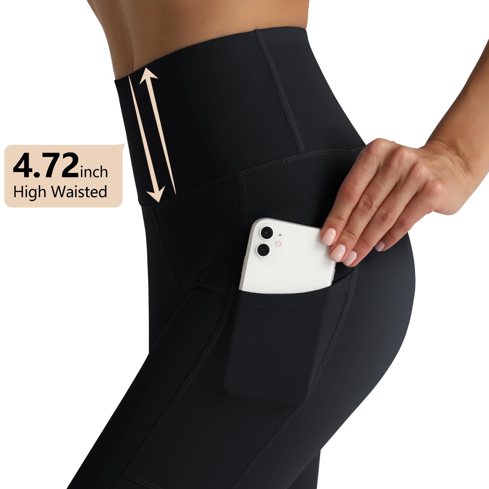 RIMLESS 7 Leggings para Mujer con Bolsillos Cintura Alta Algodón Pantalones Yoga Entrenamiento Correr Compresión Atlética Pantalones Capri 7/8 Longitud-Negro, M