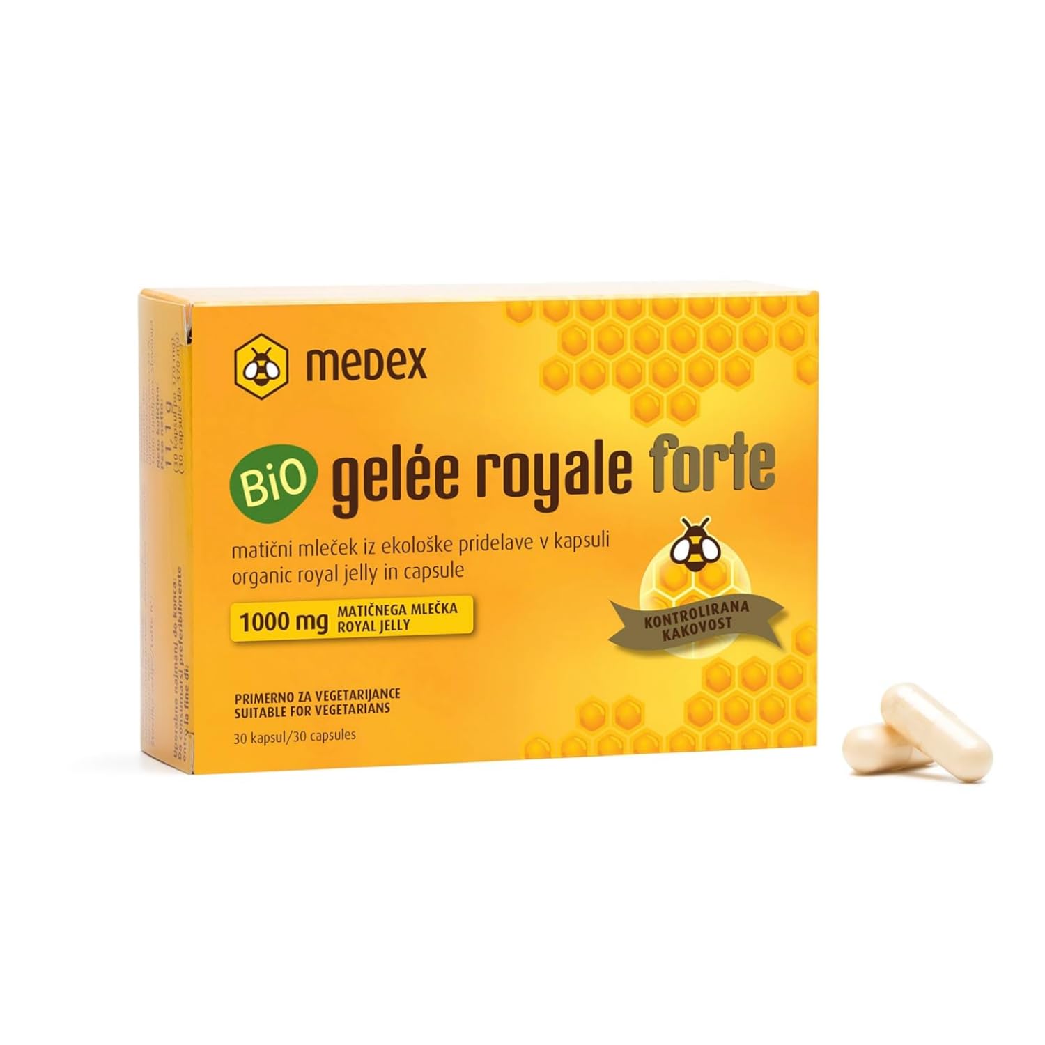 Medex Bio Gelée Royale FORTE, hohe Dosierung 1000 mg Gelee Royal, lyophilisiert, trockene Form, klinisch nachgewiesene Ergebnisse, 30 Kapseln, 30 Tage Anwendung