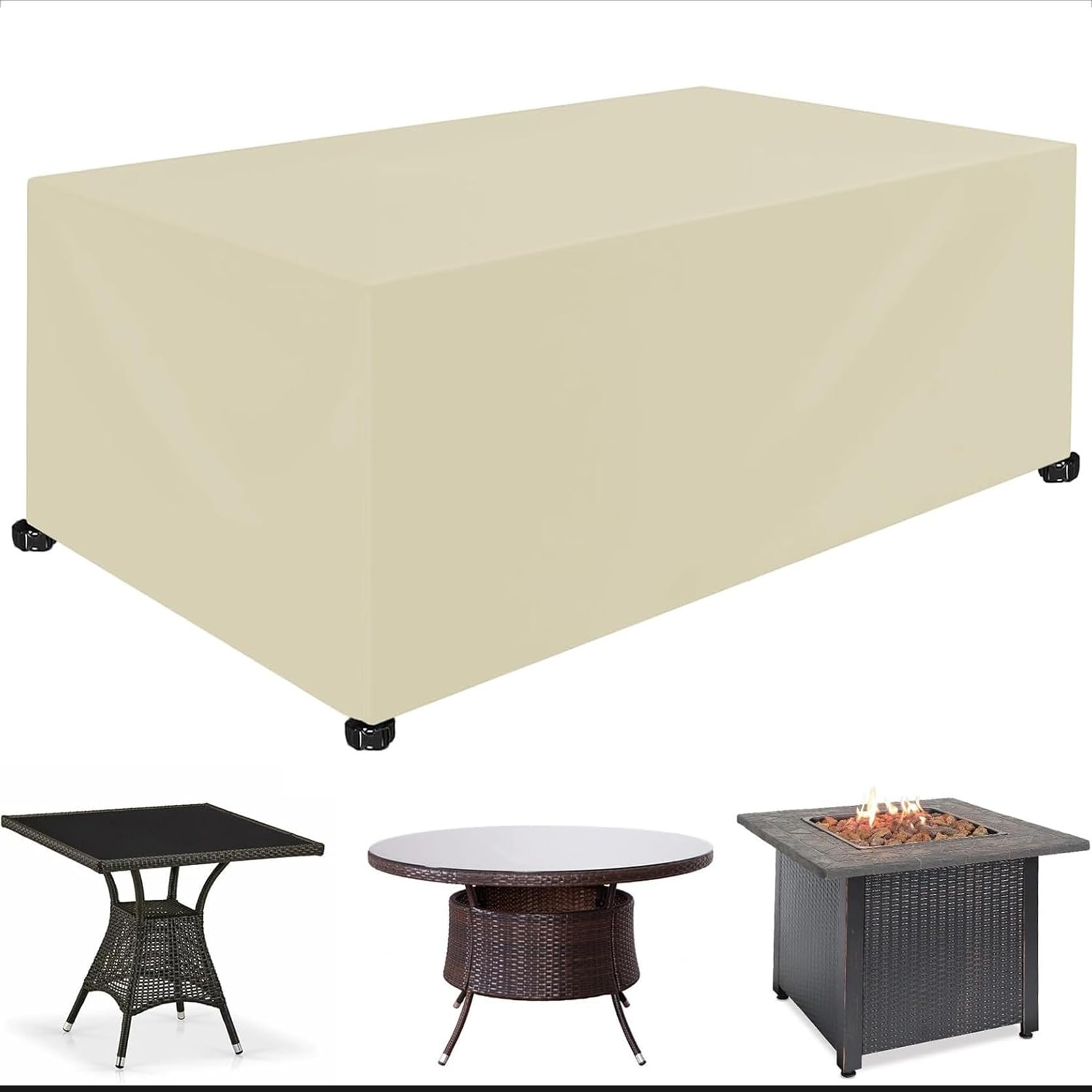 Quadrato Resistente allo Strappo Copertura Tavolo 120 x 130 x 120 cm Anti-UV Impermeabile Resistente allo Strappo, Telo Copritavolo da Esterno, per Patio, Esterni, Tavolo, Beige