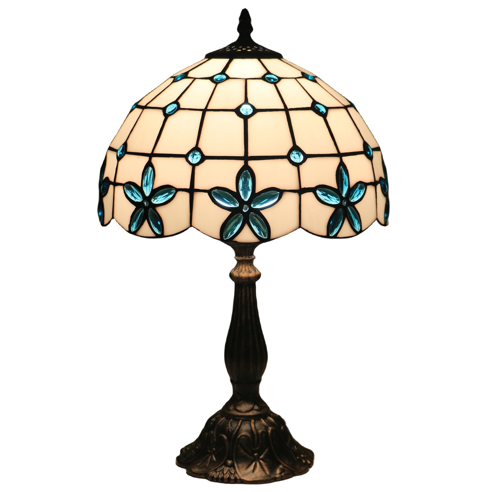 Lámpara Tiffany, Lámpara de mesa retro vintage, coloreado pantalla de vidrio, perfecta para salón, dormitorio, estudio, estantería de libros, escritorio, mesilla de noche