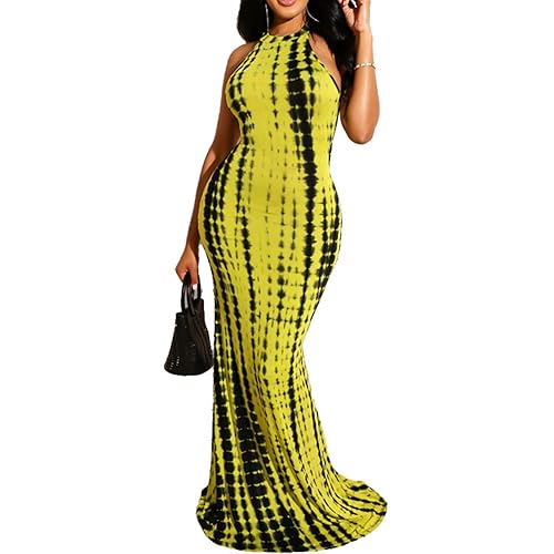 IyMoo Women's Neck Hollow Out Print Party Beach Evening Long Maxi Dress