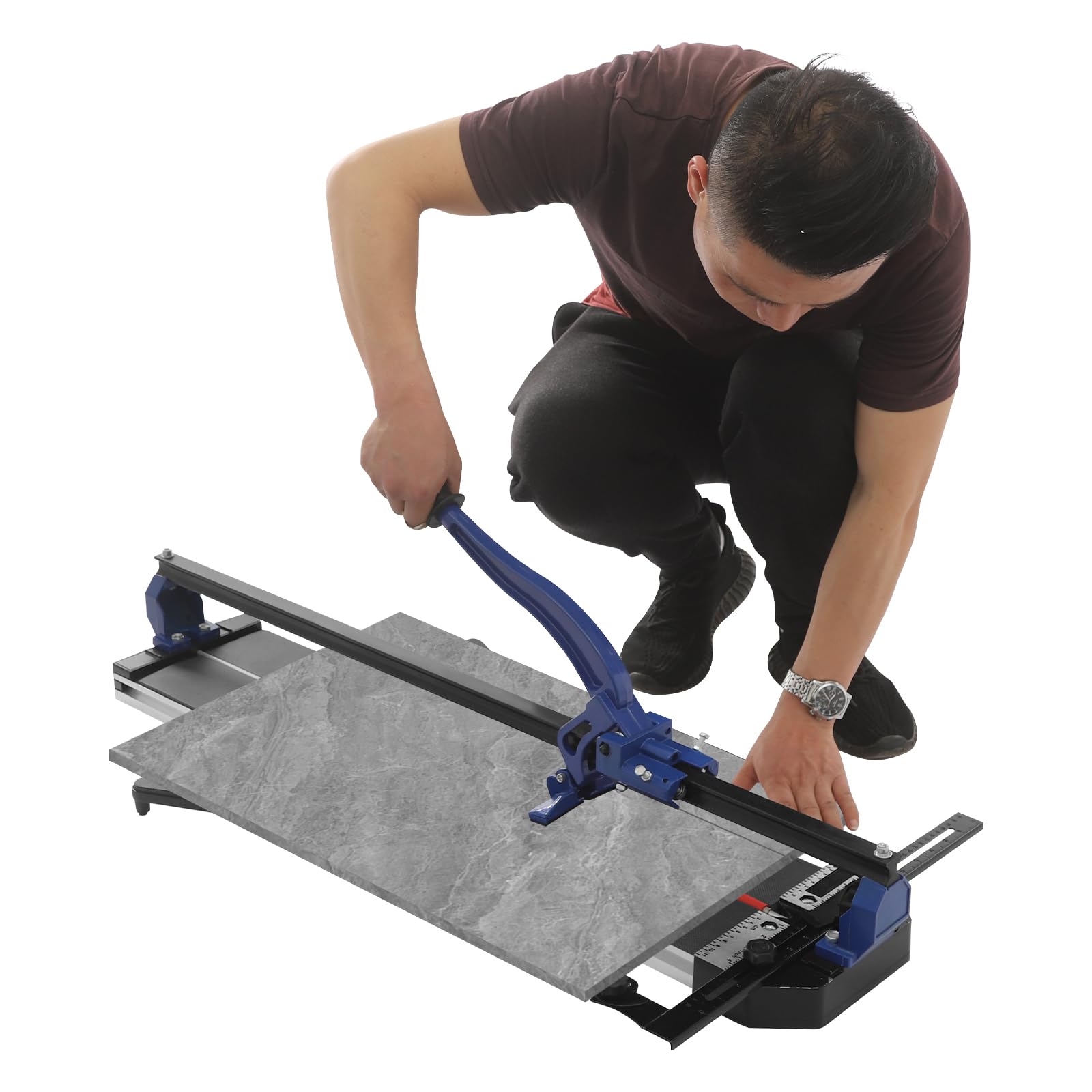 Cortador manual de azulejos, cortador en húmedo con mango ergonómico, indicador de escala integrado para azulejos de cerámica y porcelana (azul, 80 cm)