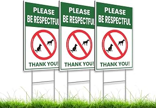 No Pee Sign With H-Stakes Pooping Dog 3X Pieces 12x8 Inch Double Sided - Please Be Respectful Don't Let Dogs Poop and Pee on Your Lawn - Please Clean Up After Your Pet - Plastic Signs To Curb Your Dog