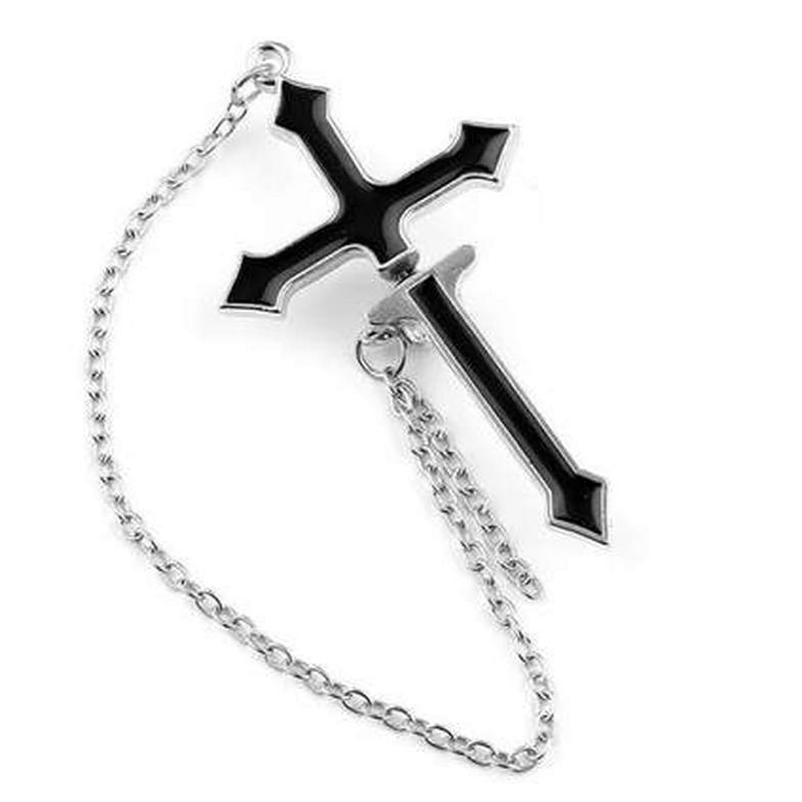2 Piezas Punk Style Cross Stud Pendientes Moda Negro Escalador Cadena Colgante Colgante, Cadena Espada Vaina Pendientes de Hombres Muchachos Niños