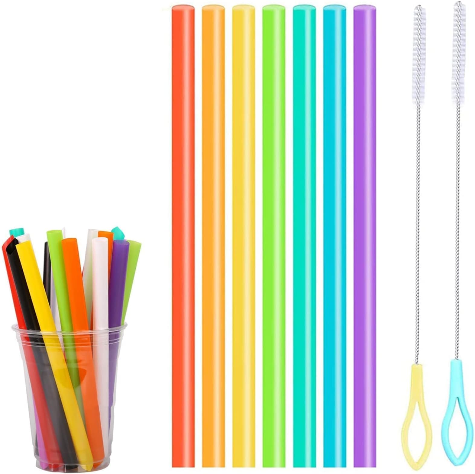 32pcs Boba Straws, Bubble Tea Straw, Bubble Tea Straws, 2 Straw Cleaning Brushes, Colorful Smoothie Straws, Replacement Straws, Thick Straws for Smoothie Cups Cocktails