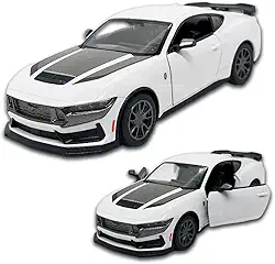Miniatura de carro Ford Mustang Dark Horse 2024 1/38 12 CM, Carrinho de ferro Miniatura, Abertura de portas, Com Fricção, Carrinhos de coleção Kinsmart (Branco)