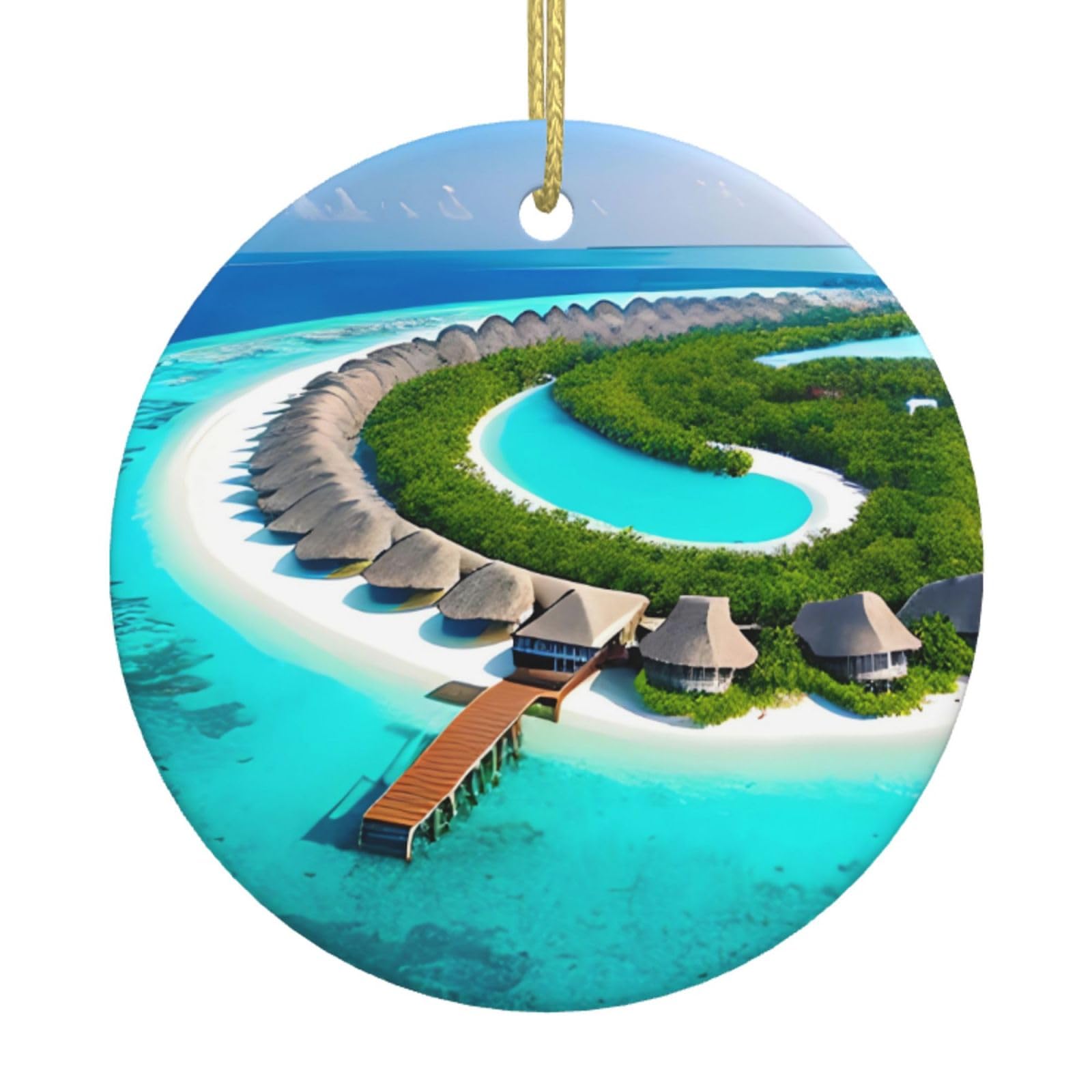Maldives Scenery Printed Christmas Tree Ceramic Ornaments Holiday Decoration Christmas Unique Pendant for Christmas Party
