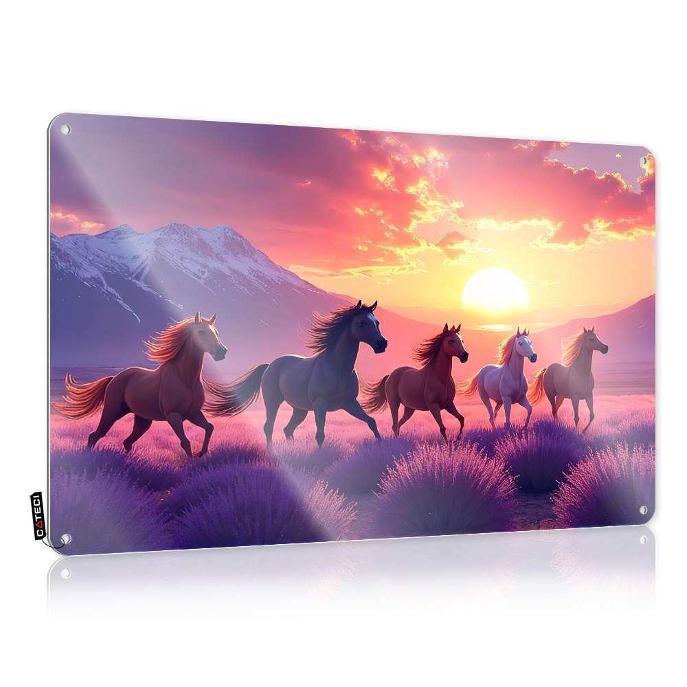 Hippie Sign, Framed Trespassing Horses Galloping In Lavender Field At Sunset. | Farmhouse Dining Decor(30X40CM)