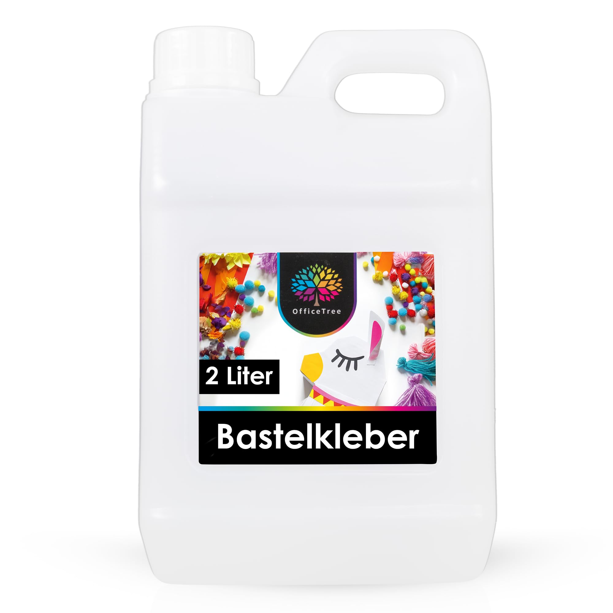 OfficeTree 2 Liter Bastelkleber Transparent Trocknend - Bastel Kleber - Lösungsmittelfreier Flüssigkleber für Kinder geeignet