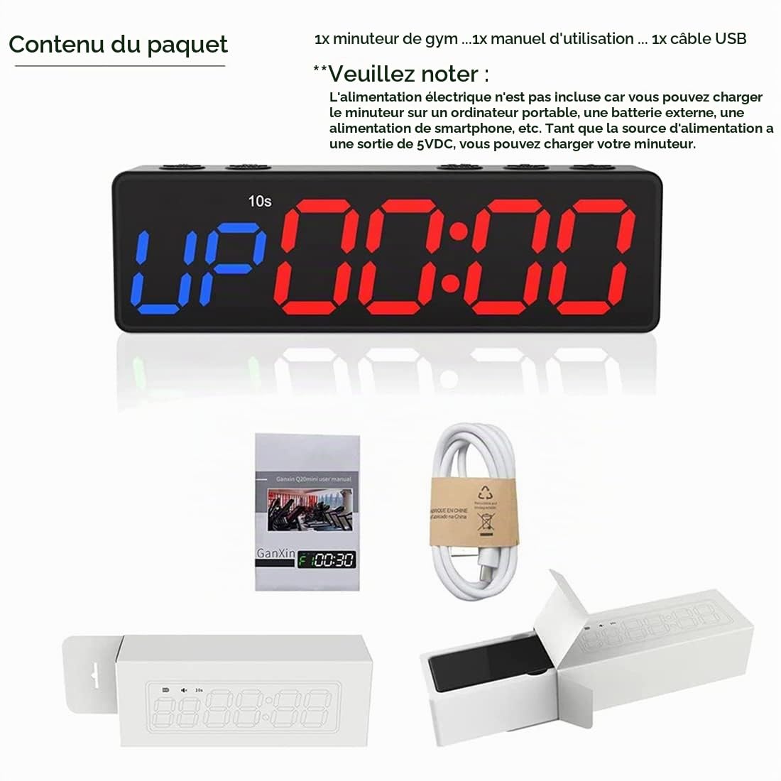 ICECHEN Horloge D'EntraîNement avec Batterie, Mini Minuterie de Gymnastique Portable avec Aimant IntéGré pour la Salle de Sport à Domicile, Compte à Rebours/Minuteur Programmable