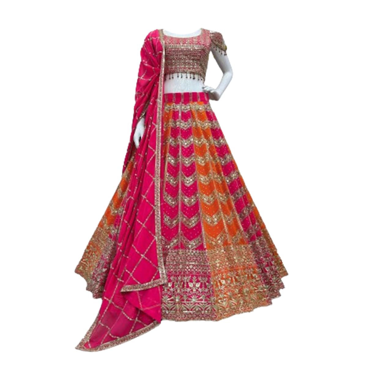 derwafab WOMEN'S Gorgette Semi-Stiched lehnga (SF108ver-33 Red4 Free Size)-picture-42