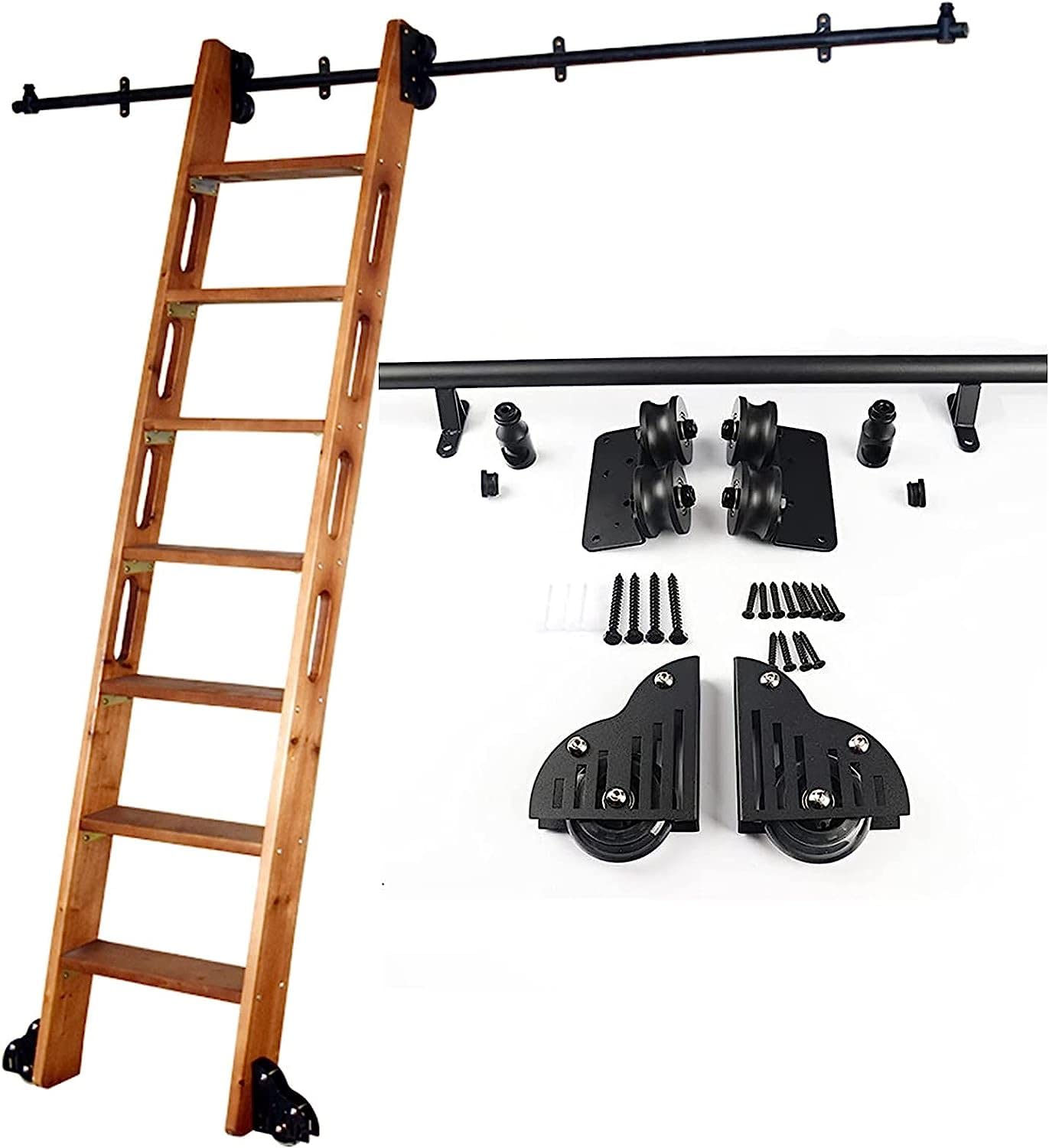 Rollleiter Spur Vollset Hardware für Bibliothek, mit Bodenrollenradmobile Leiterspur aus Kohlenstoffstahl Schiebetürkit (Keine Leiter)