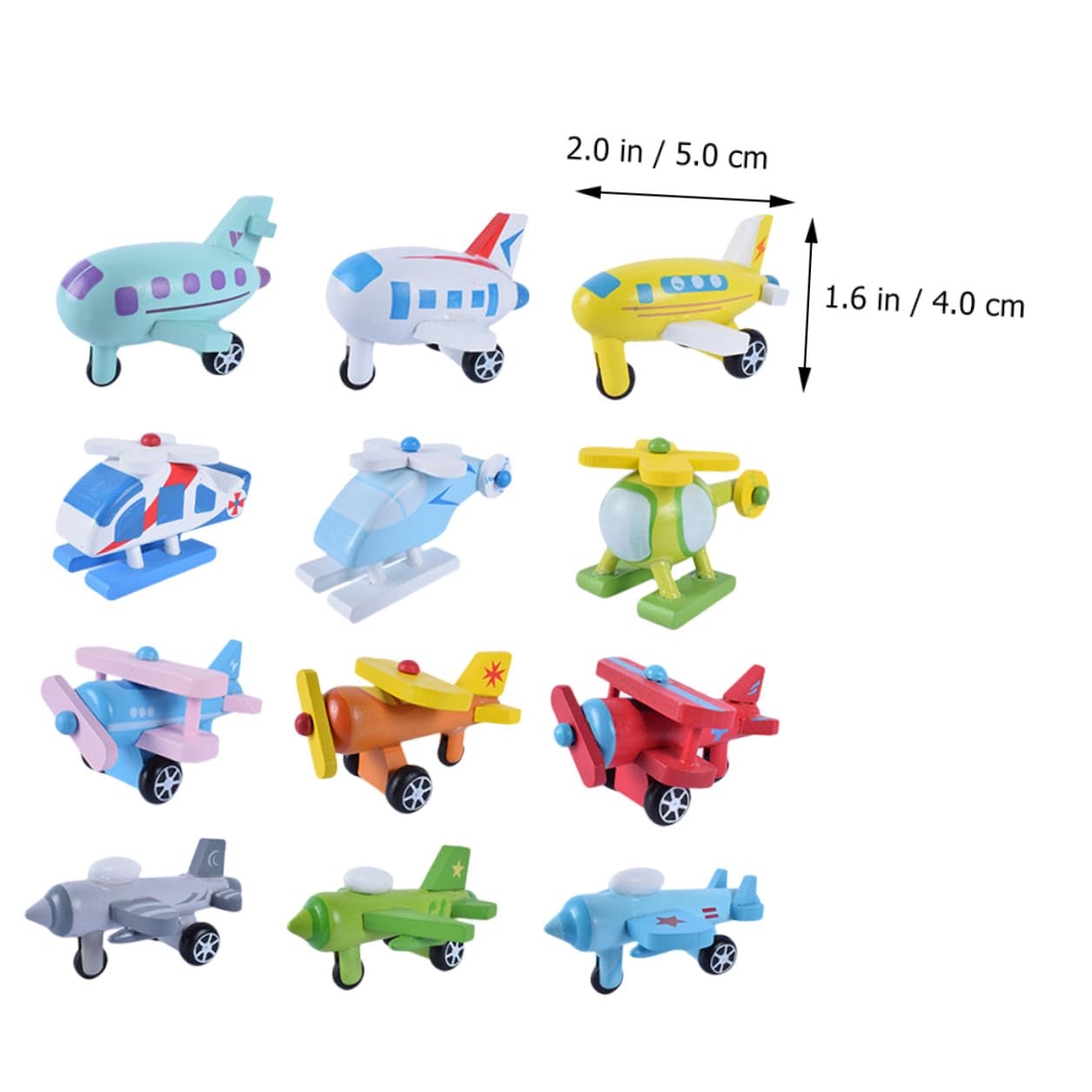 TOYANDONA Set 12 Mini Aerei Giocattolo in Legno, Giocattolo Educativo per Prima Infanzia Colori Vivi, Sicuro e Naturale, per Giochi e Decorazione Scrivania
