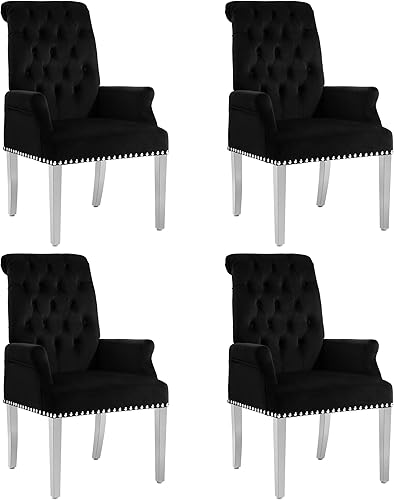 Miniatura 19 de LOULENS Lujosas sillas de comedor de terciopelo, sillas de comedor modernas tapizadas con capitoné, sillas de comedor con reposabrazos y patas de