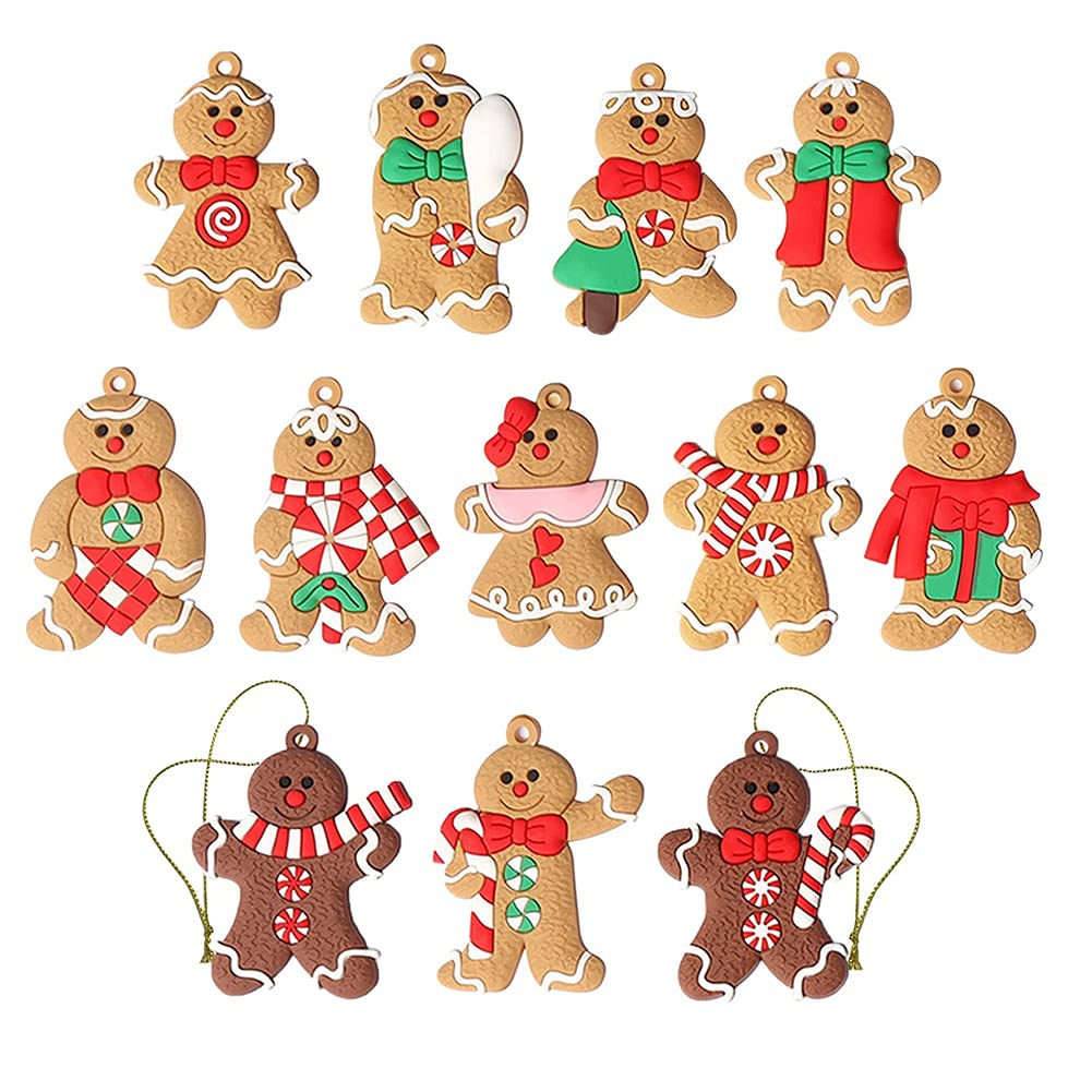 Gingerbread Man Ornaments Assorted Gingerbread Figurines for Christmas Tree Hanging Decorations 12pcs.