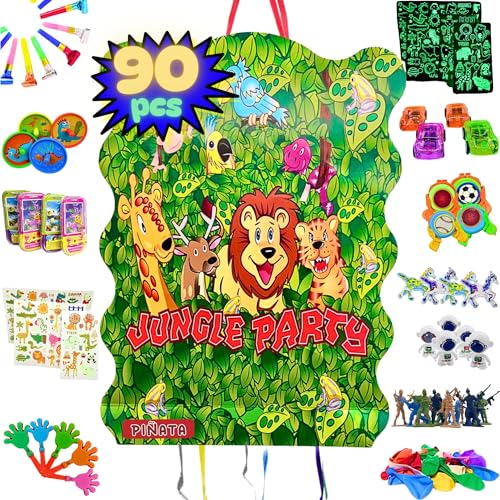 Piñata Cumpleaños Infantil + Pack 90 Juguetes Piñata - Piñata - Piñata Cumpleaños - Piñatas Infantiles - Piñatas - Relleno Piñata para tu Fiesta - Pinhatas Aniversário PARTY4EVER (JUNGLE)