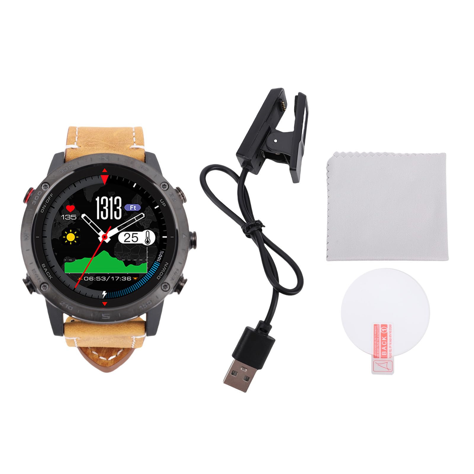 Smartwatch da Uomo Impermeabile da 1,3 Pollici Rotondo Fitness Tracker per Immersione per Nuoto e Corsa in Lega di Silicone Ti