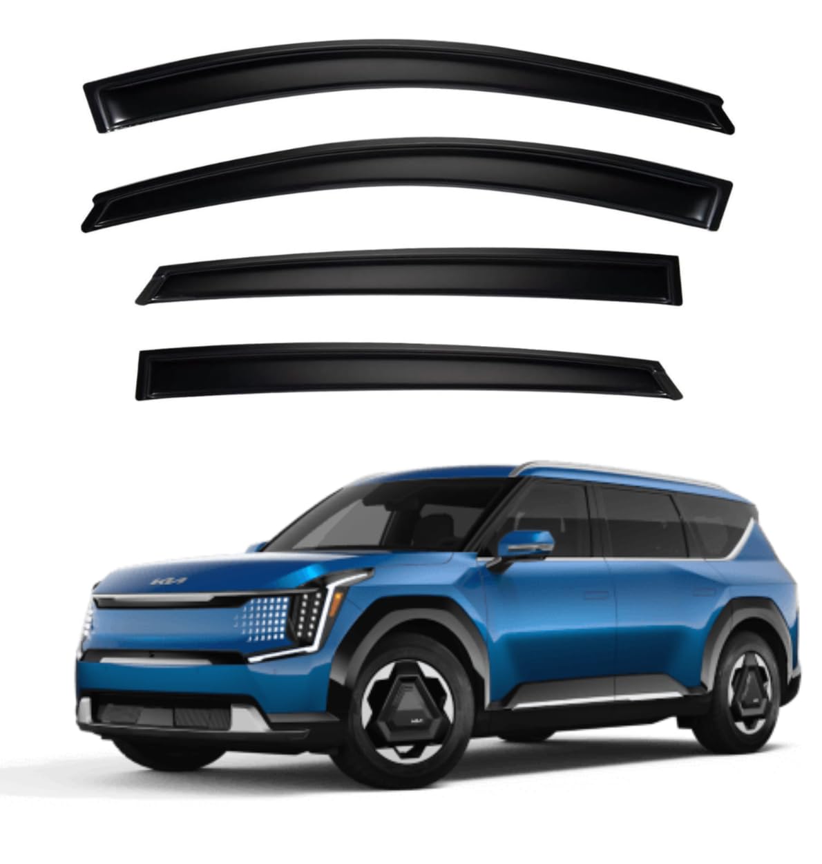 ShopClub Premium Smoke Car Door Visor Front+Rear Sun/Rain Guard Outside Mount Tape-On Window Visors Compatible with Kia EV9 (2025)