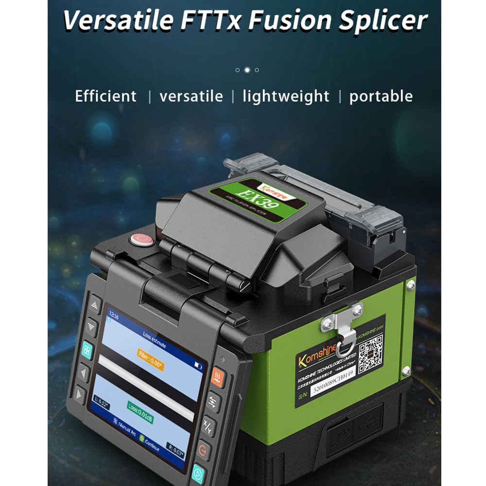 Optical Fusion Splicer EX39 FTTH - Kit de máquina de empalmar de fibra de fusión de 8s de calentamiento rápido de 18s con cuchilla de fibra FC-20