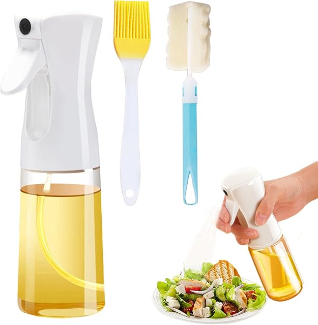 YOFASEN Oil Sprayer7 Oz / 210 Ml Oil Spray For CookingOlive Bottle With Cleaning BrushFor Kitchen, Salad, Bbq, Grilling, Roasting, BakingWhite/Oil Injection+Oil Brush+Sponge Brush