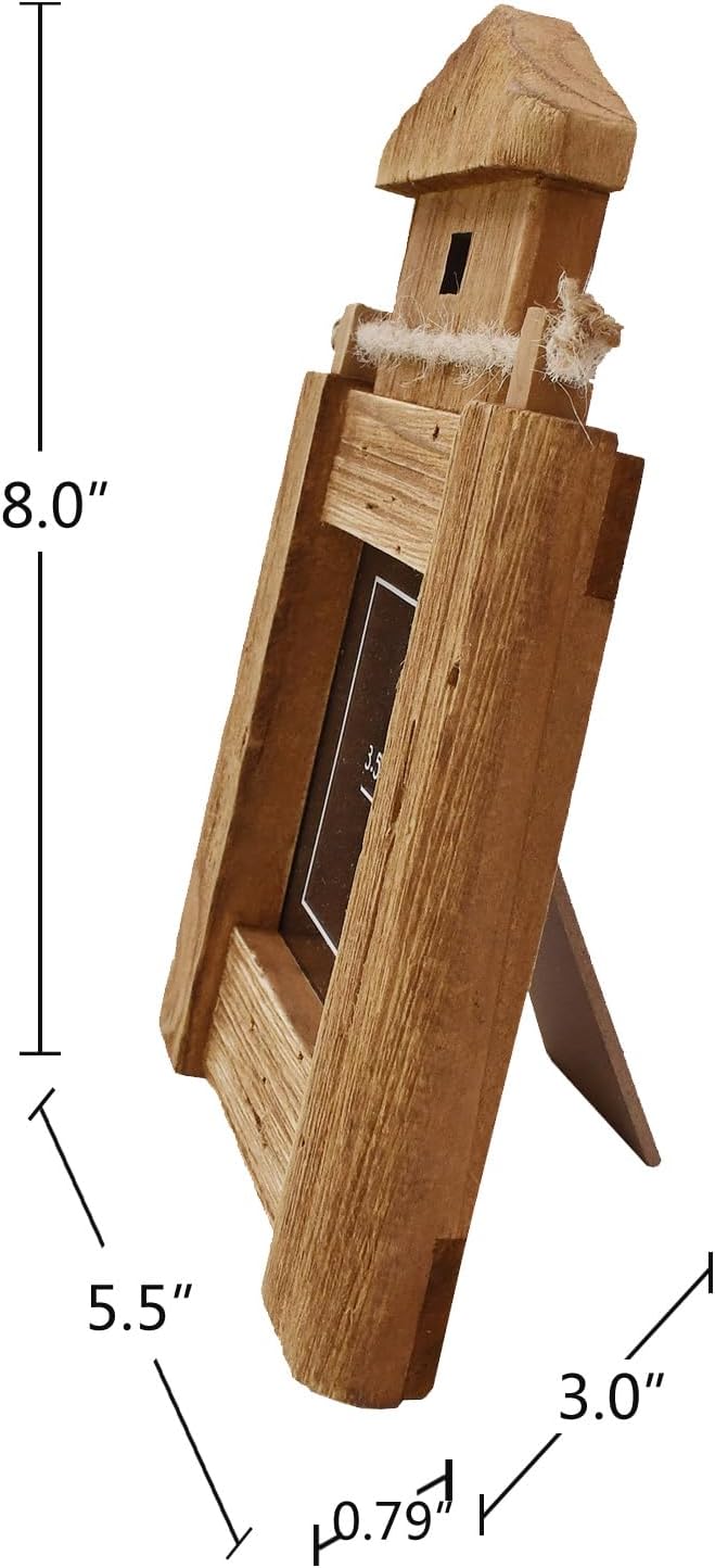 4x6 Picture Frame Rustic Wood Photo Frame Beach Home Decor, Handmade Nautical Lighthouse Shaped Photo Frame with HD Glass and Easel for Tabletop Decor (S M)