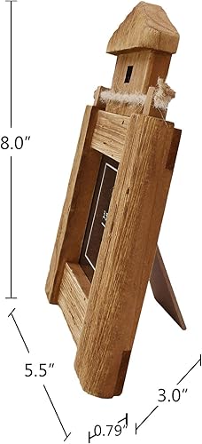 Miniatura 4 de Marco de fotos de madera rústica de 3.5 x 3.5 pulgadas, decoración del hogar en la playa, marco de fotos con forma de faro náutico hecho a mano con