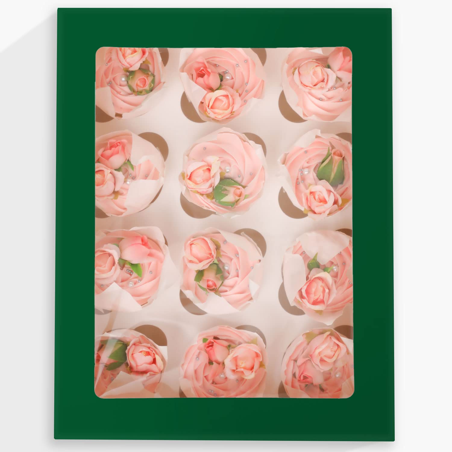 Gcardist Auto-pop Up 12 Cupcake Boxes with Window Deep Green 6 Packs Cupcake Box 33x25.4x9cm Bakery Boxes for Cupcakes Carrier Cupcake Containers - Image 2